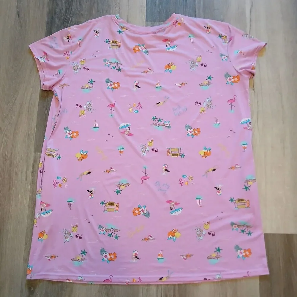 Joyspun Plus Size 2X-3X Pink Tropical Vacation Nightgown Sleep Dress - Picture 2 of 5